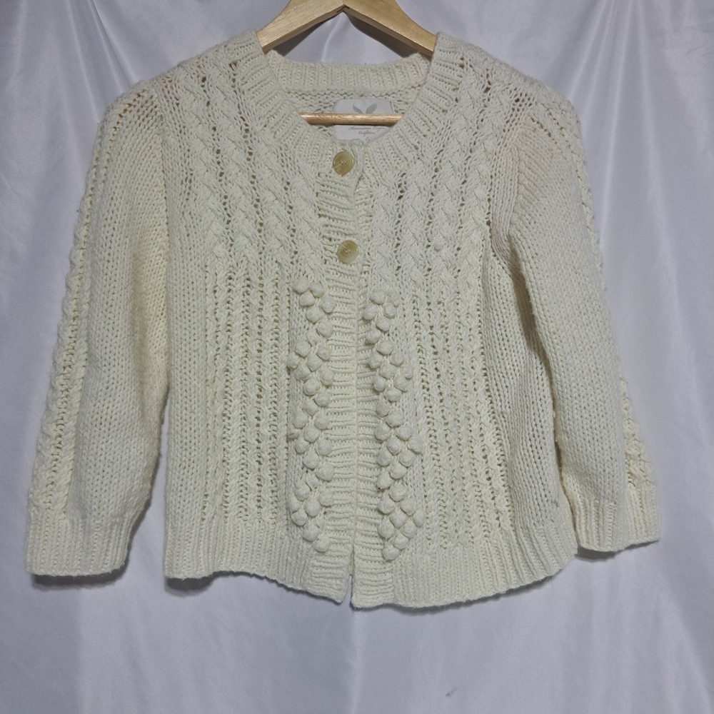 American Eagle‎ Outfitters LG Wool Blend Ivory 3/4 Sleeve Cardigan Sweater